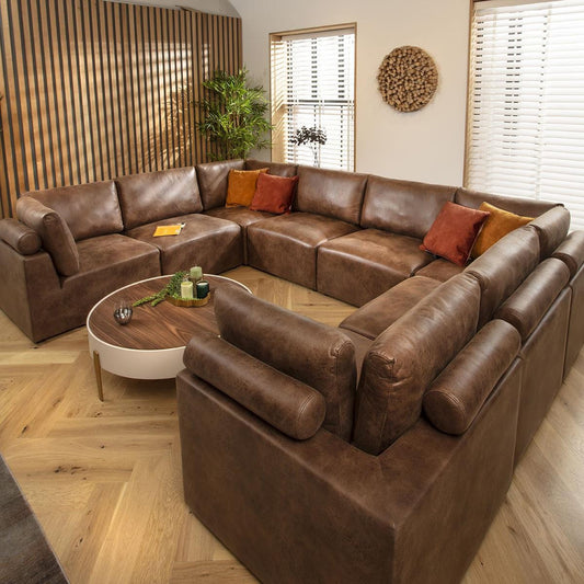 Victoria 8 Seater U-Shape Sofa Antique Brown 348x266cm 11