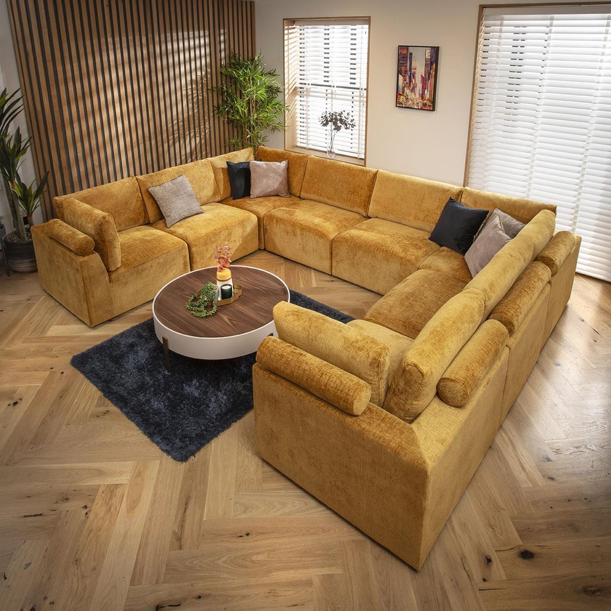 Victoria 8 Seater U-Shape Sofa Mustard Chenille 348x266cm 11