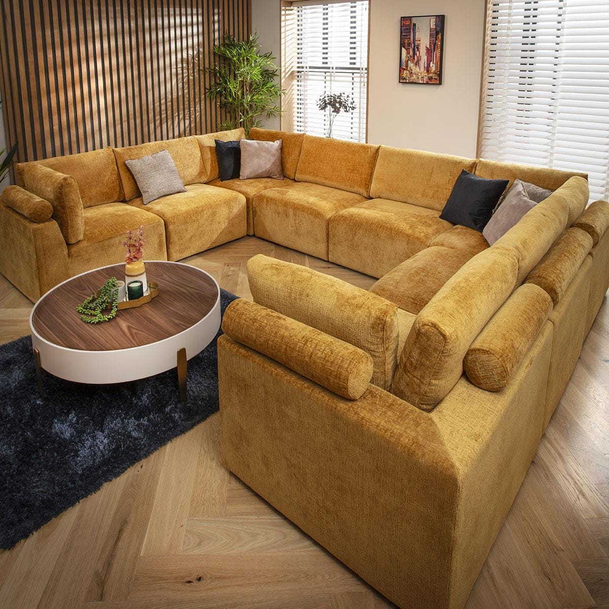 Victoria 8 Seater U-Shape Sofa Mustard Chenille 348x266cm 11