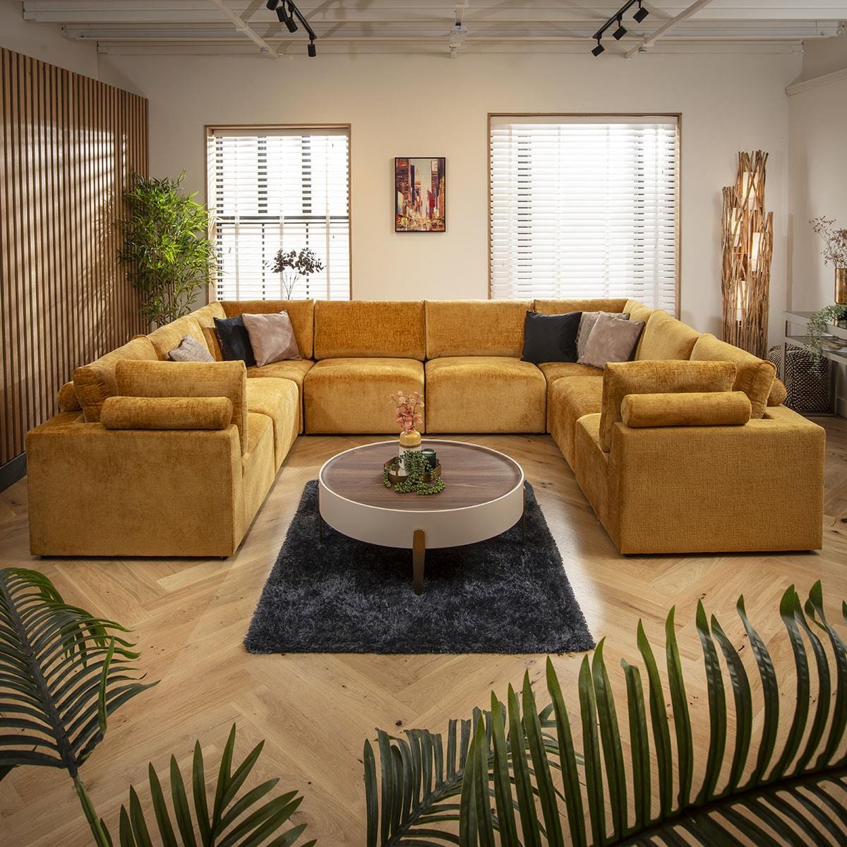 Victoria 8 Seater U-Shape Sofa Mustard Chenille 348x266cm 11