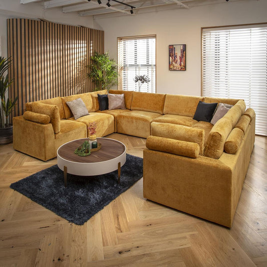 Victoria 8 Seater U-Shape Sofa Mustard Chenille 348x266cm 11