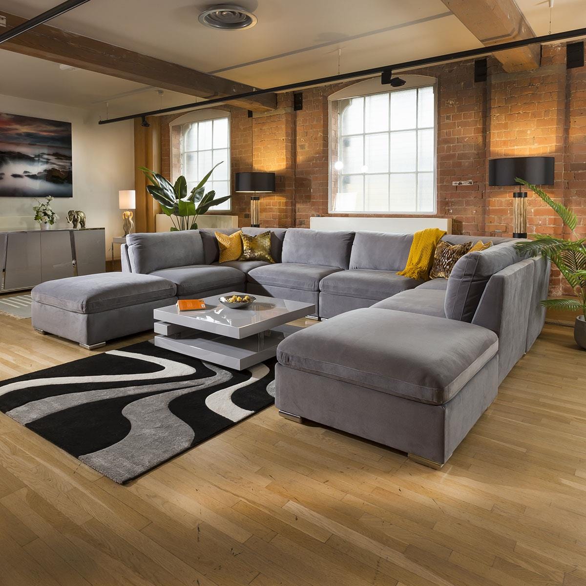 Massive Modern Charlotte Corner Sofa Medium Grey Cinema Settee 10 Living Room / Sofas / In Stock Sofas Sheffield Discount Furniture