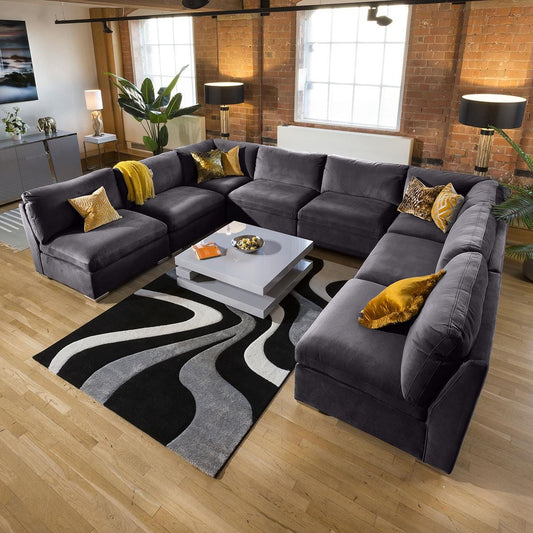 Massive Modern Charlotte U Corner Sofa Dark Grey Cinema Settee 18 Living Room / Sofas / In Stock Sofas Sheffield Discount Furniture