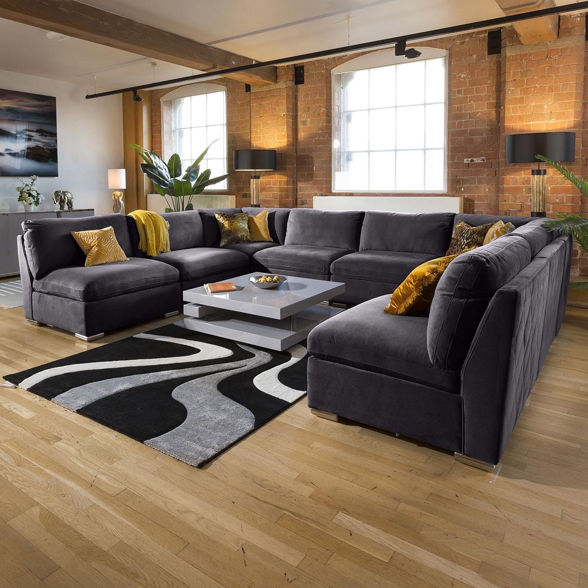 Massive Modern Charlotte U Corner Sofa Dark Grey Cinema Settee 18 Living Room / Sofas / In Stock Sofas Sheffield Discount Furniture
