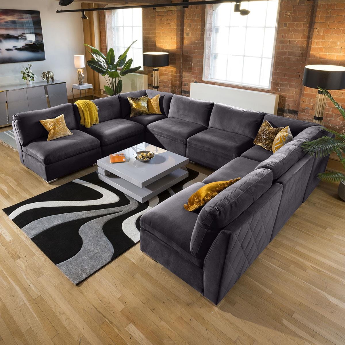 Massive Modern Charlotte U Corner Sofa Dark Grey Cinema Settee 18 Living Room / Sofas / In Stock Sofas Sheffield Discount Furniture