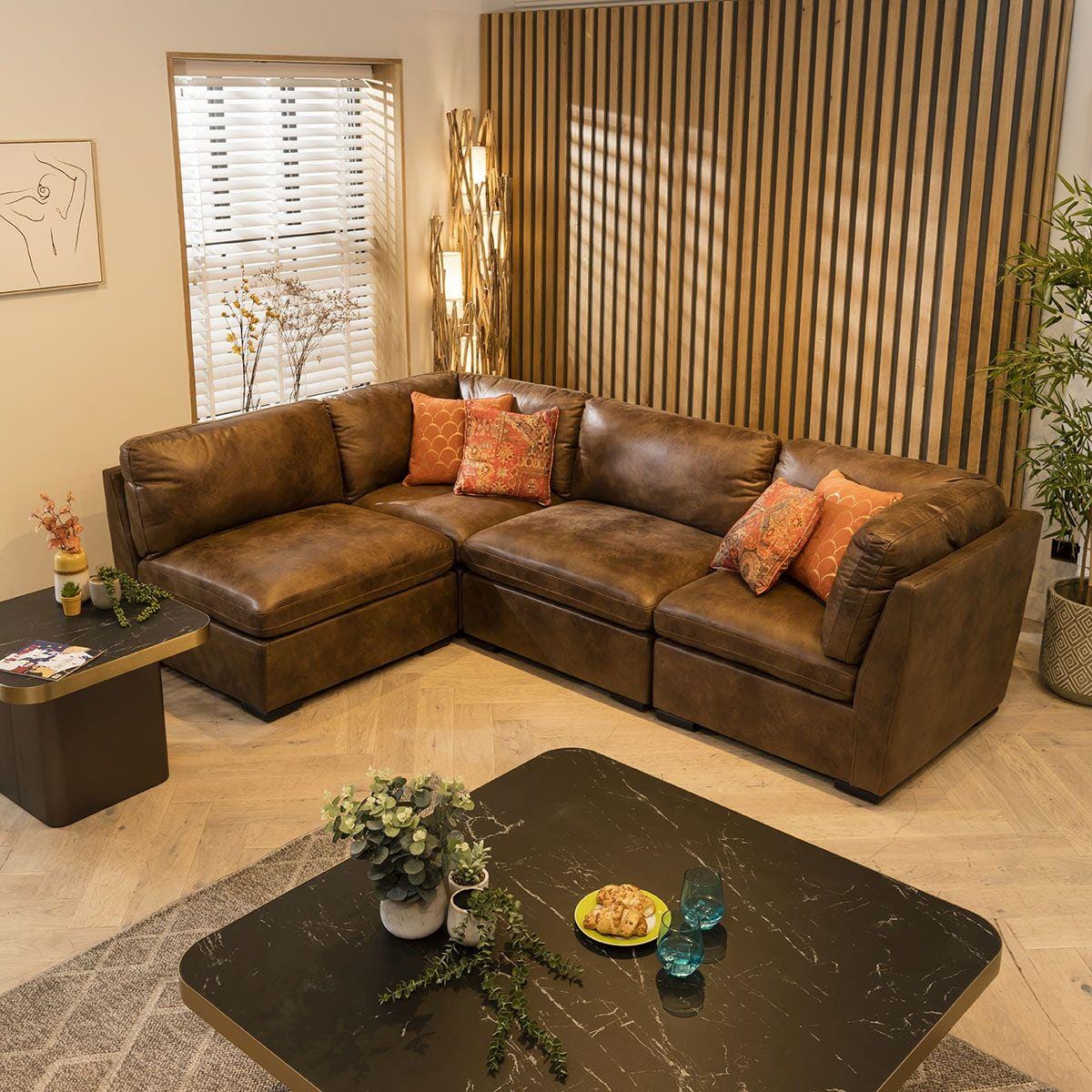 Charlotte 4 Seater Corner Sofa Brown 285x190cm 12R Sheffield Discount Furniture