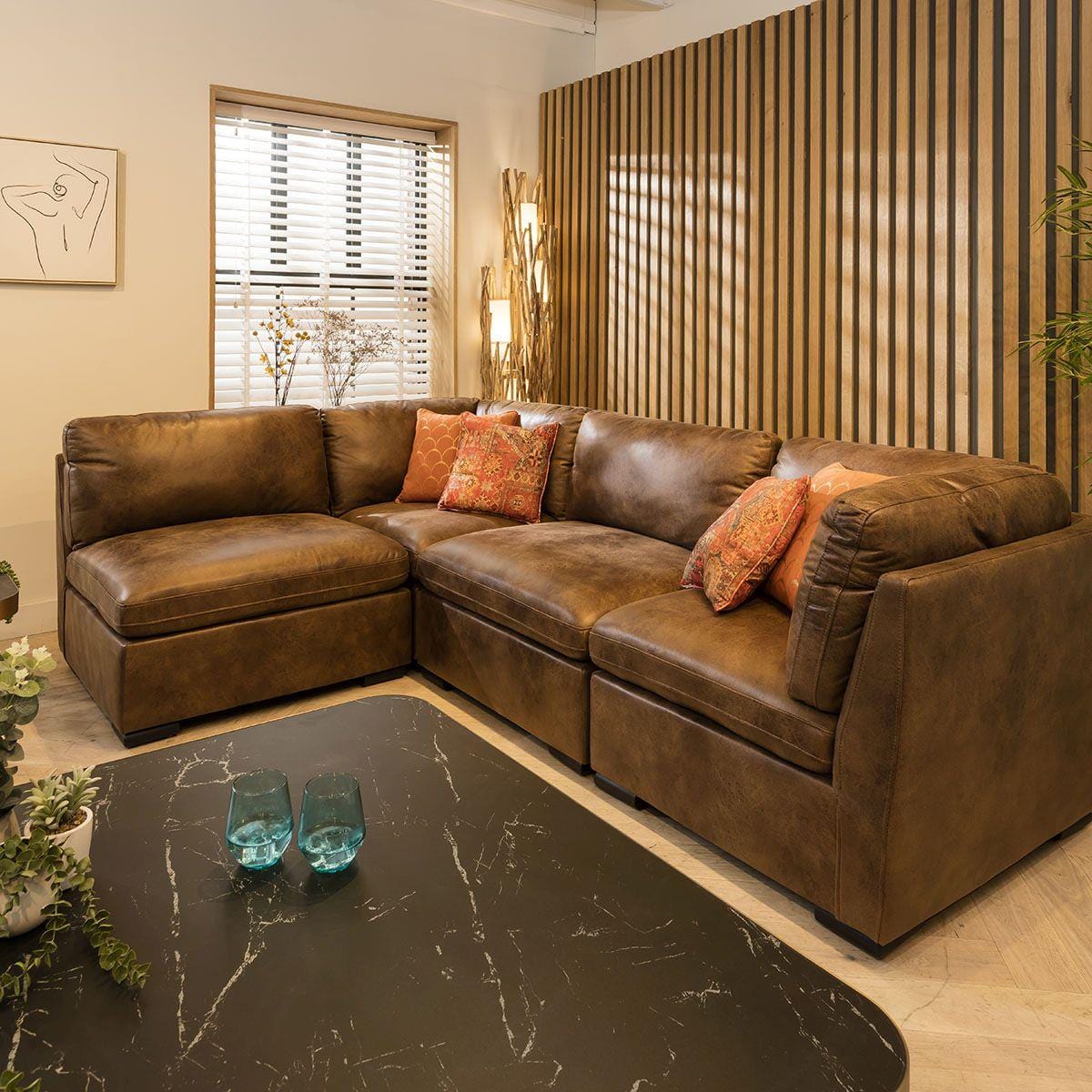 Charlotte 4 Seater Corner Sofa Brown 285x190cm 12R Sheffield Discount Furniture
