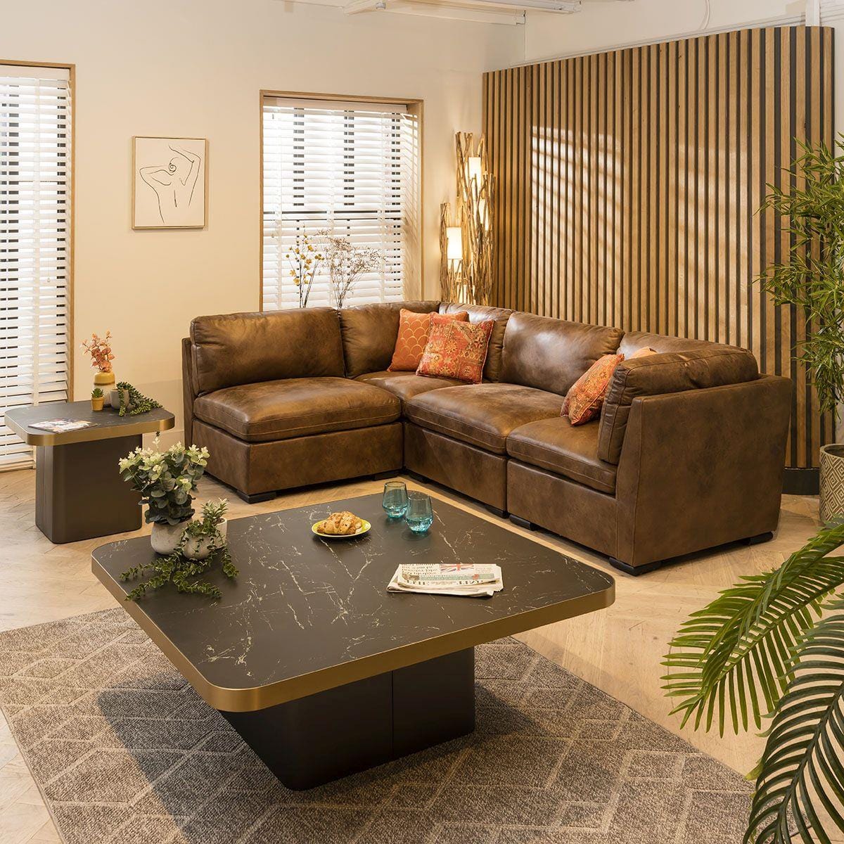 Charlotte 4 Seater Corner Sofa Brown 285x190cm 12R Sheffield Discount Furniture