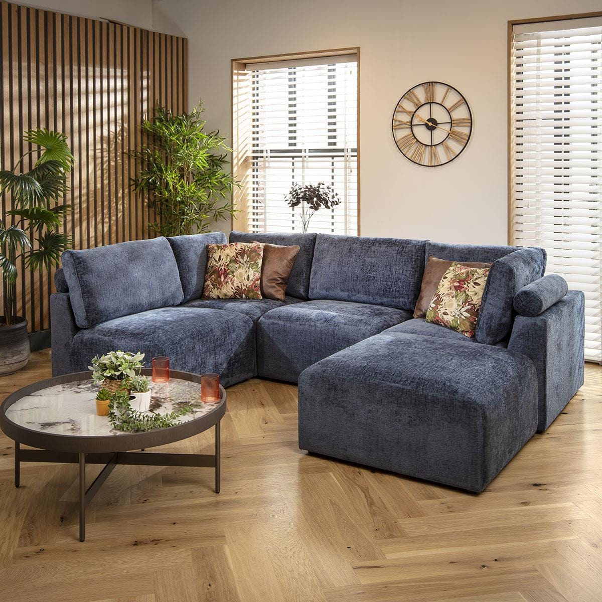 Victoria 4 Seater Corner Sofa Blue Chenille 266x176cm 3L