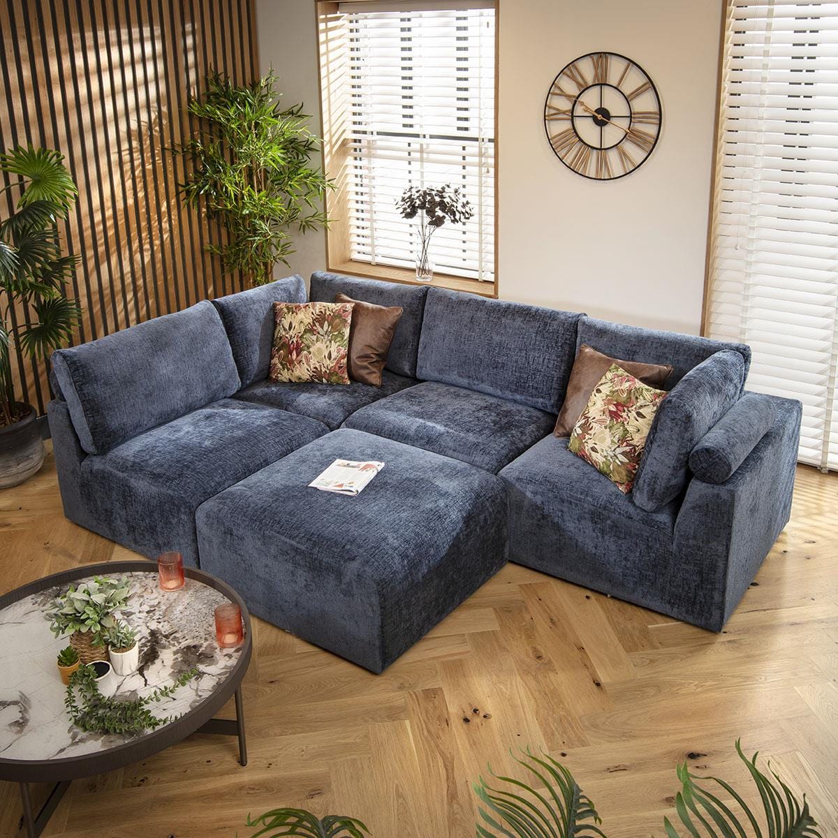 Victoria 4 Seater Corner Sofa Blue Chenille 266x176cm 3L