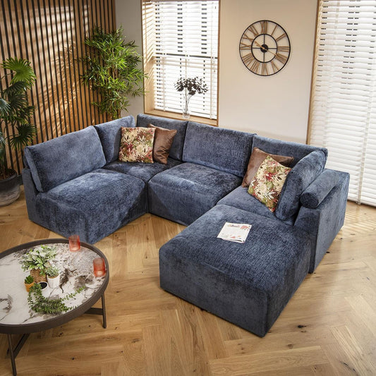Victoria 4 Seater Corner Sofa Blue Chenille 266x176cm 3L