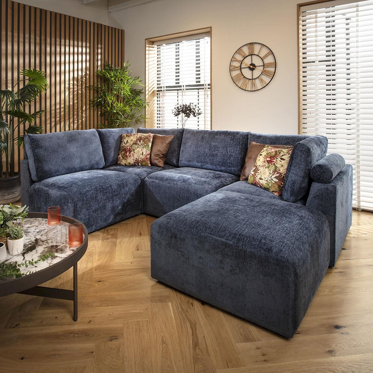Victoria 4 Seater Corner Sofa Blue Chenille 266x176cm 3L