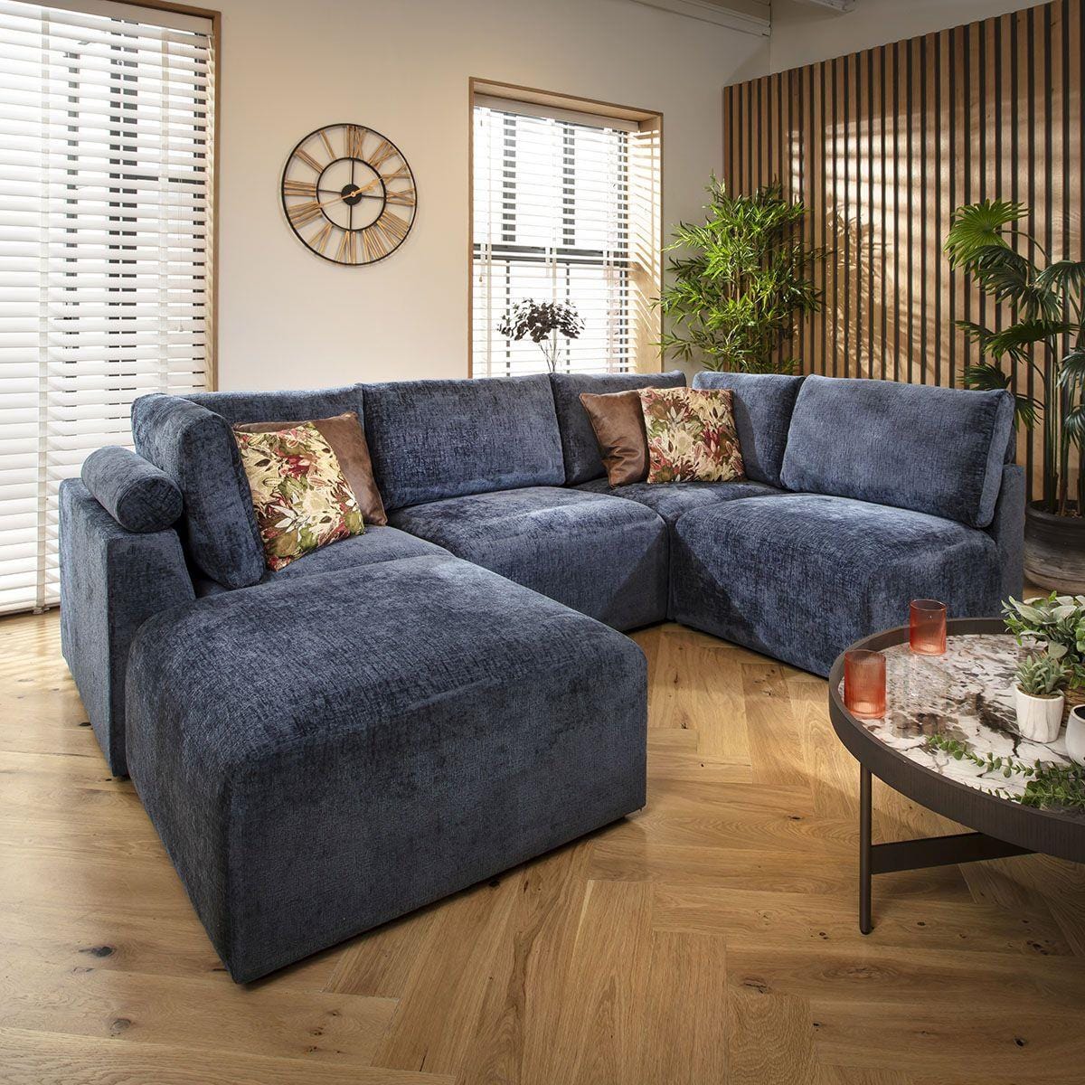 Victoria 4 Seater Corner Sofa Blue Chenille 266x176cm 3R