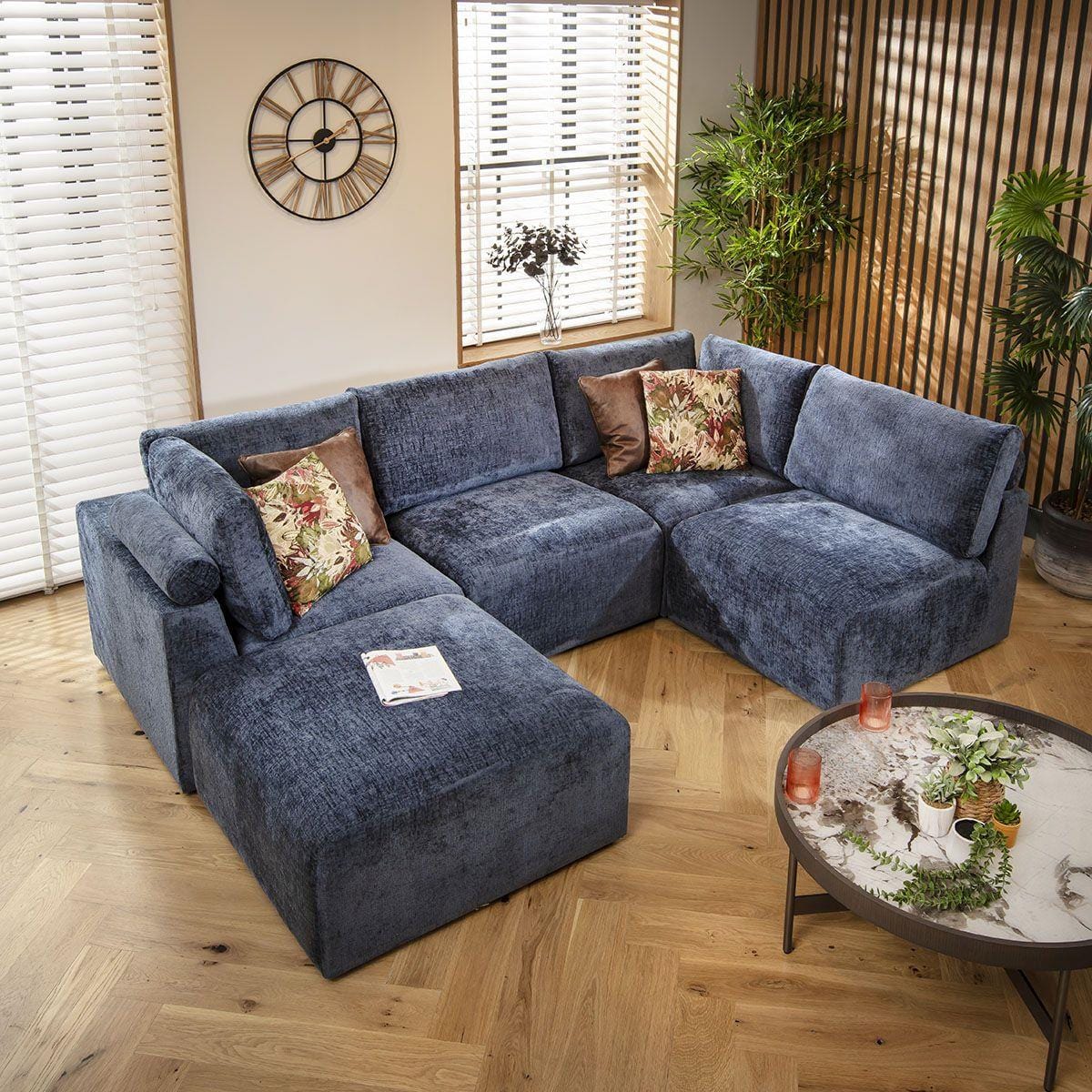 Victoria 4 Seater Corner Sofa Blue Chenille 266x176cm 3R