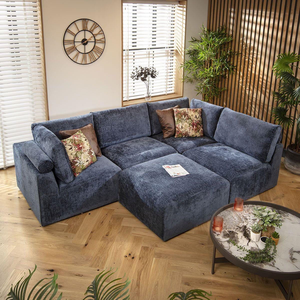 Victoria 4 Seater Corner Sofa Blue Chenille 266x176cm 3R