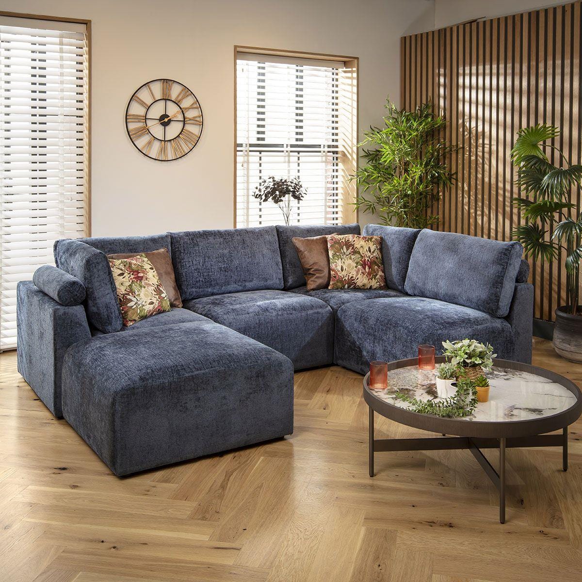 Victoria 4 Seater Corner Sofa Blue Chenille 266x176cm 3R