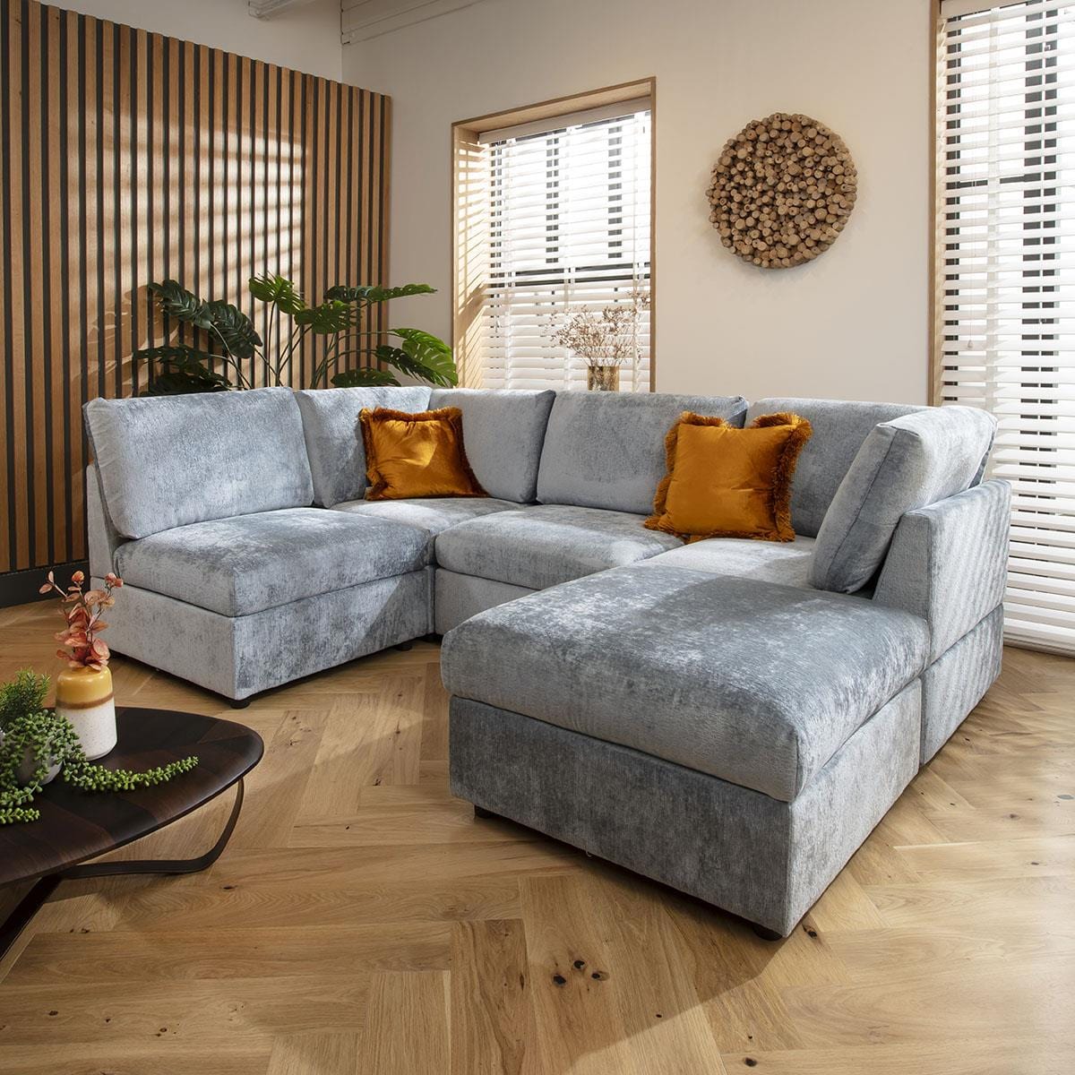 Sophie 4 Seater Corner Sofa Blue Chenille 240x160cm 3R