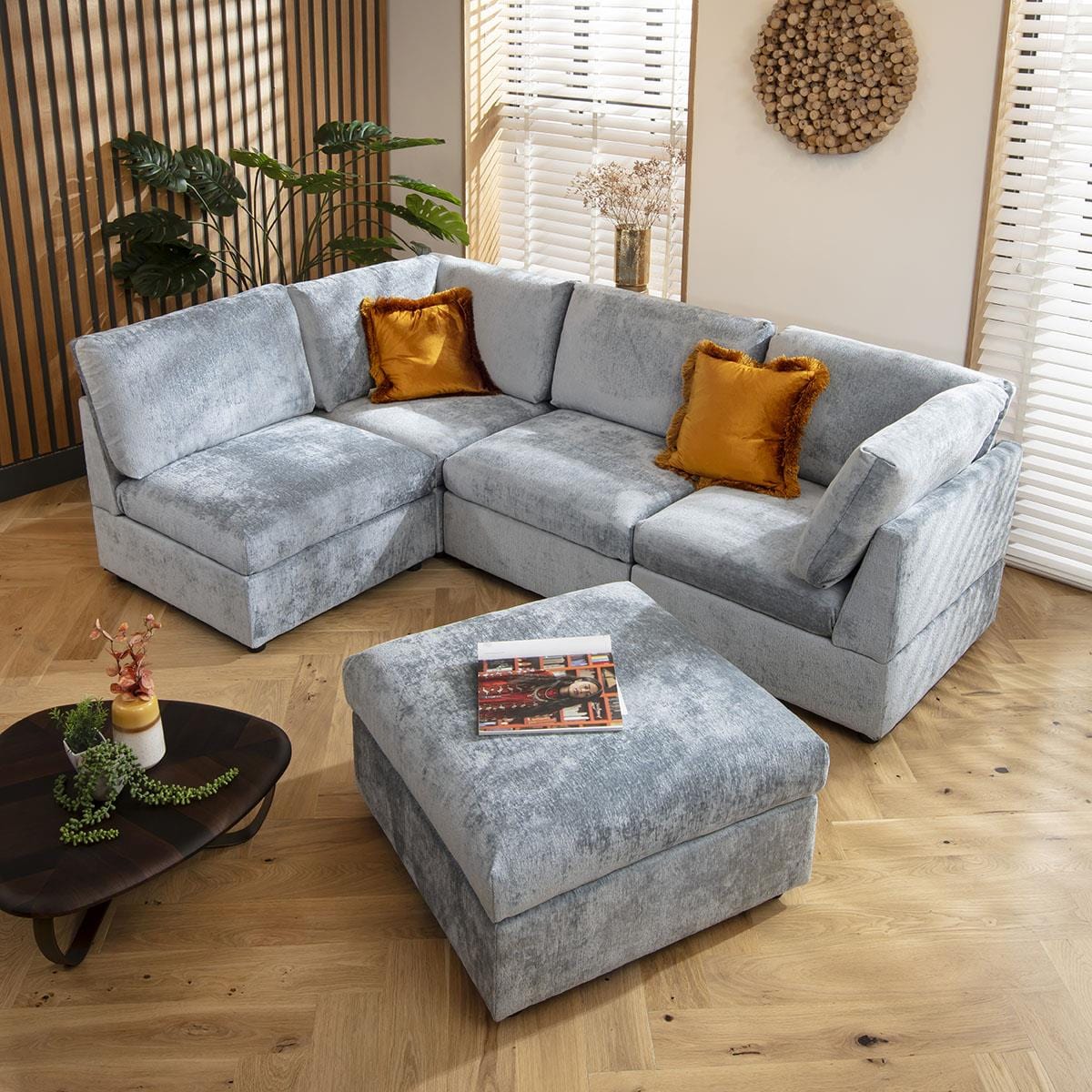 Sophie 4 Seater Corner Sofa Blue Chenille 240x160cm 3R