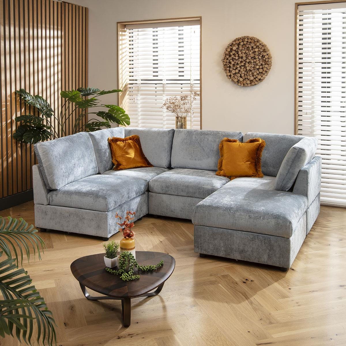 Sophie 4 Seater Corner Sofa Blue Chenille 240x160cm 3R