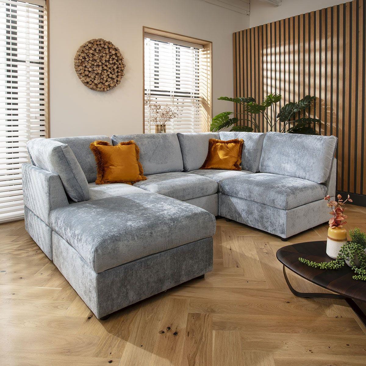 Sophie 4 Seater Corner Sofa Blue Chenille 240x160cm 3L