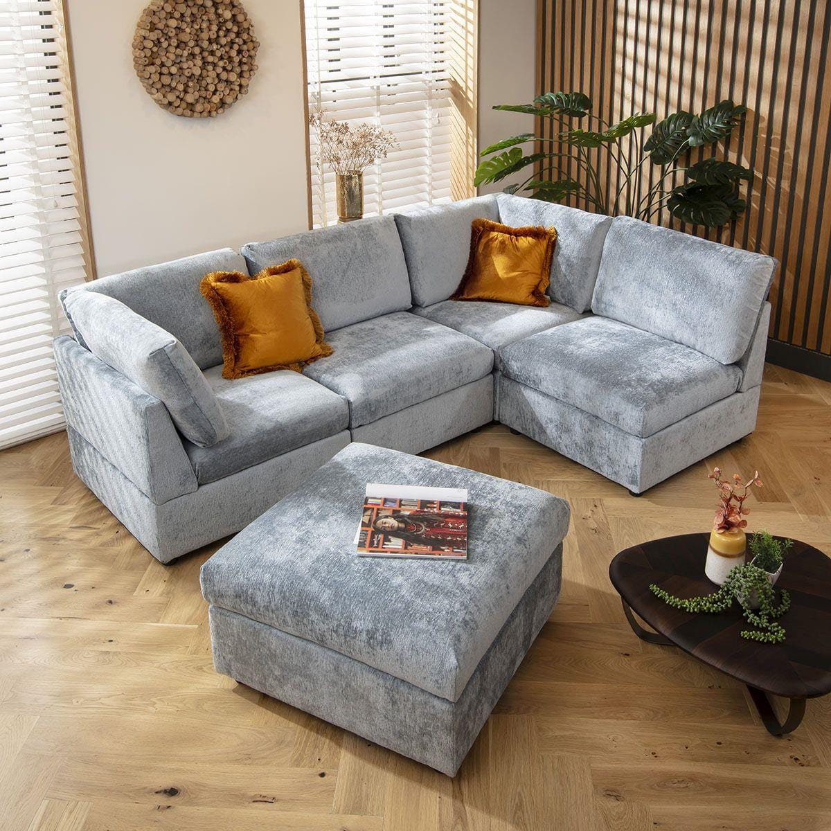 Sophie 4 Seater Corner Sofa Blue Chenille 240x160cm 3L