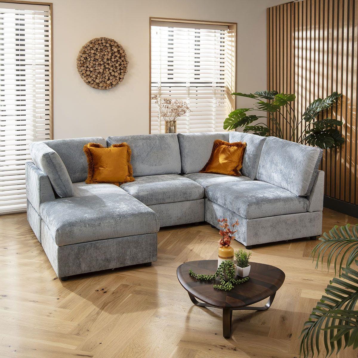 Sophie 4 Seater Corner Sofa Blue Chenille 240x160cm 3L