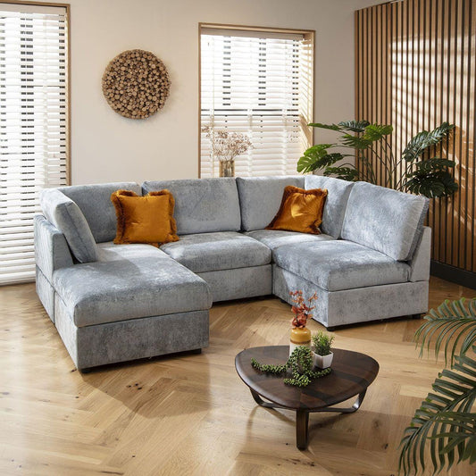 Sophie 4 Seater Corner Sofa Blue Chenille 240x160cm 3L