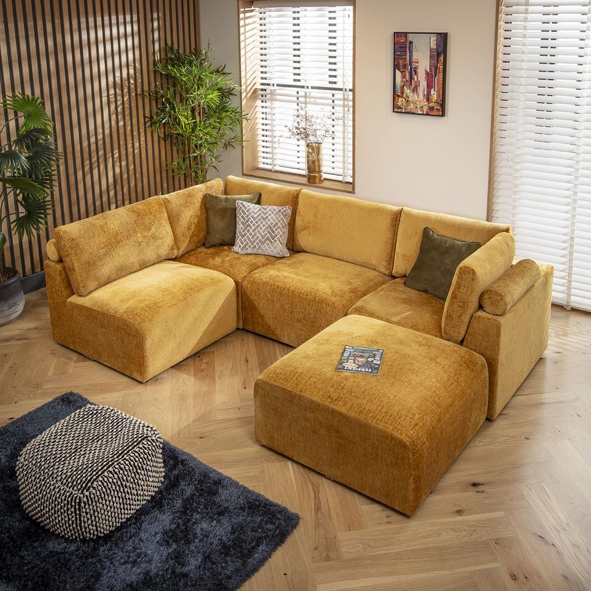 Victoria 4 Seater Corner Sofa Mustard Chenille 266x176cm 3L