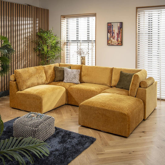 Victoria 4 Seater Corner Sofa Mustard Chenille 266x176cm 3L