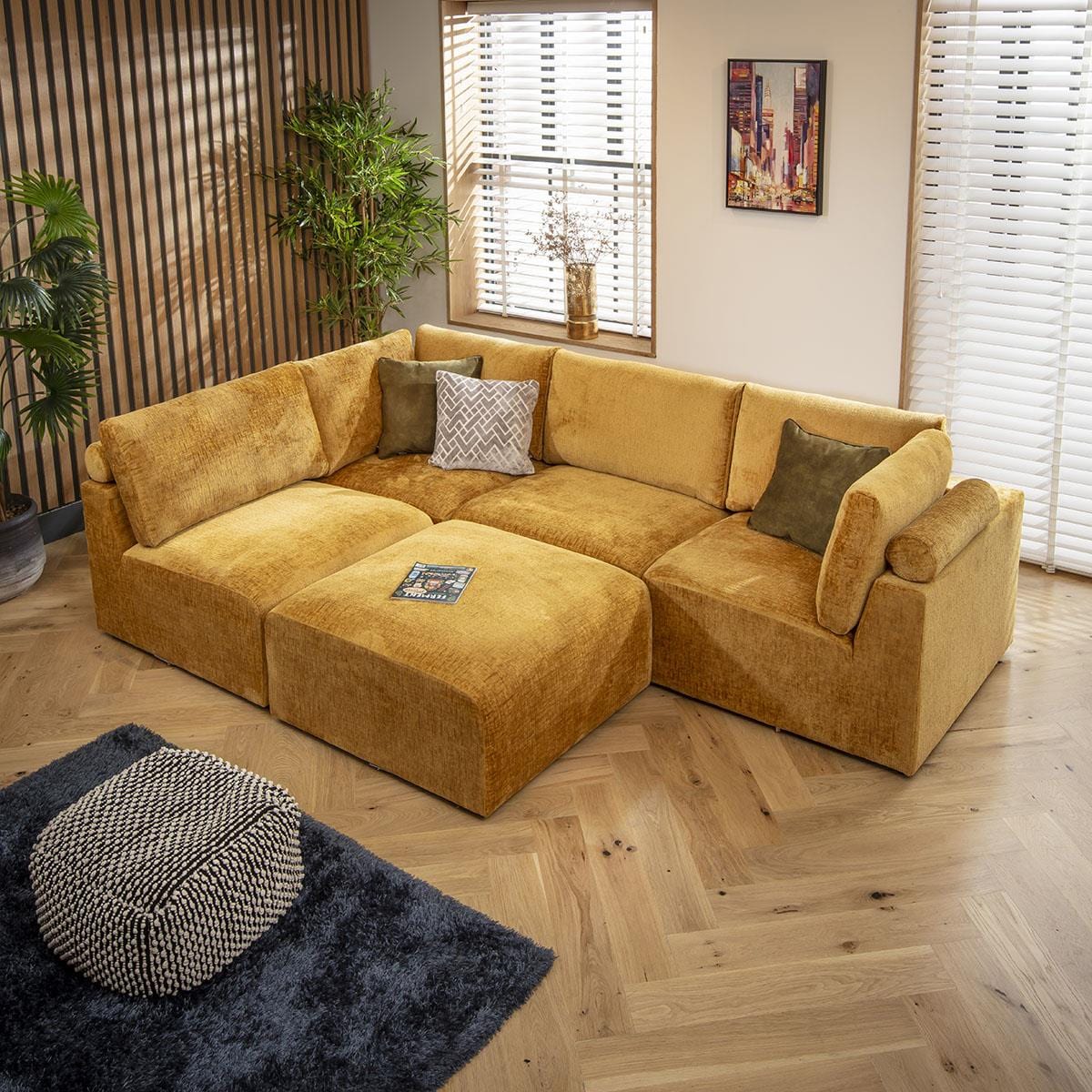 Victoria 4 Seater Corner Sofa Mustard Chenille 266x176cm 3L