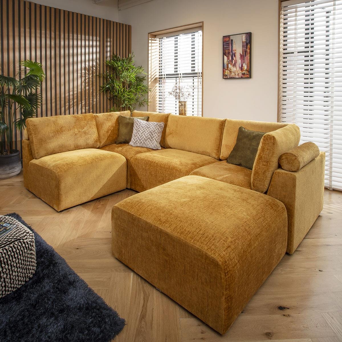 Victoria 4 Seater Corner Sofa Mustard Chenille 266x176cm 3L