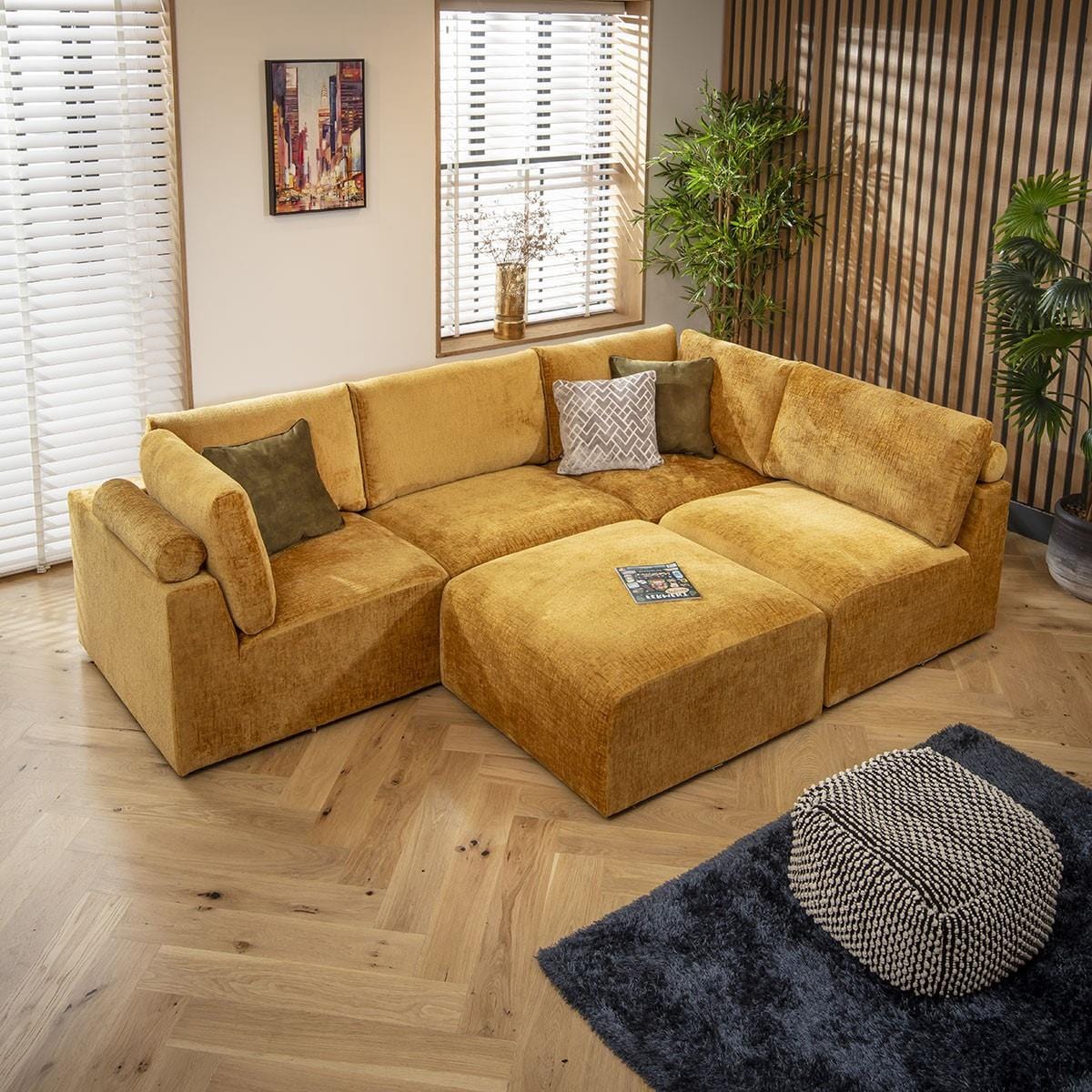 Victoria 4 Seater Corner Sofa Mustard Chenille 266x176cm 3R