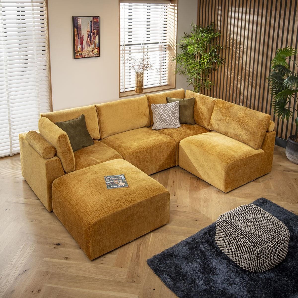 Victoria 4 Seater Corner Sofa Mustard Chenille 266x176cm 3R