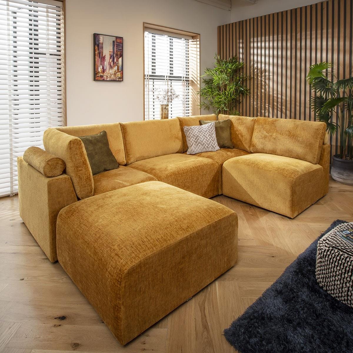 Victoria 4 Seater Corner Sofa Mustard Chenille 266x176cm 3R