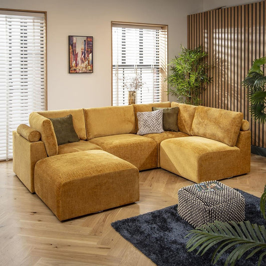 Victoria 4 Seater Corner Sofa Mustard Chenille 266x176cm 3R