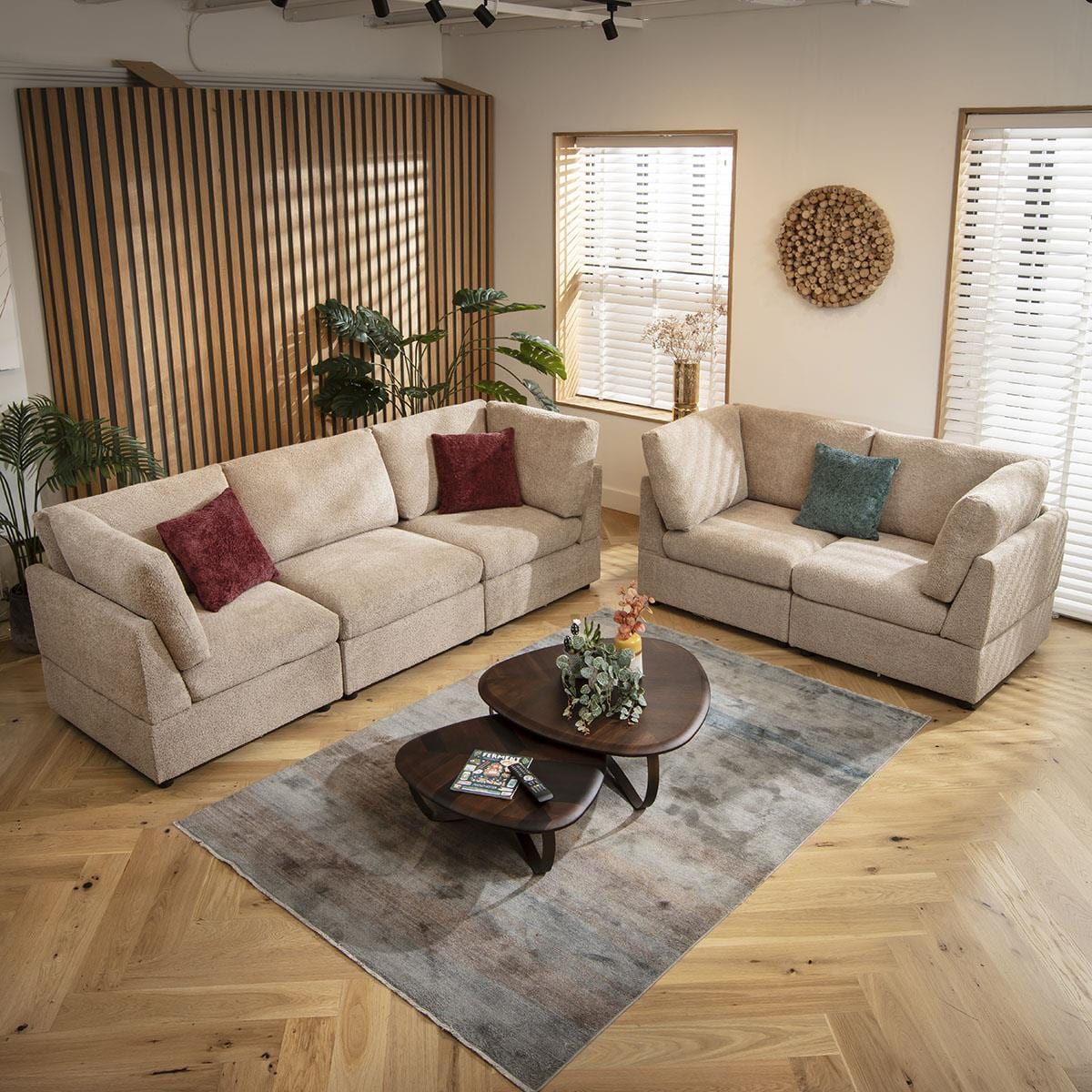 Sophie 5 Seater Modular 3 & 2 Seater Sofa Set Biscuit Beige Boucle 1+2S