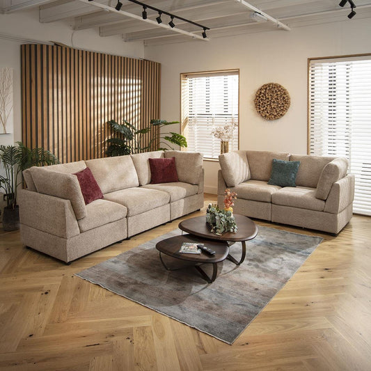 Sophie 5 Seater Modular 3 & 2 Seater Sofa Set Biscuit Beige Boucle 1+2S