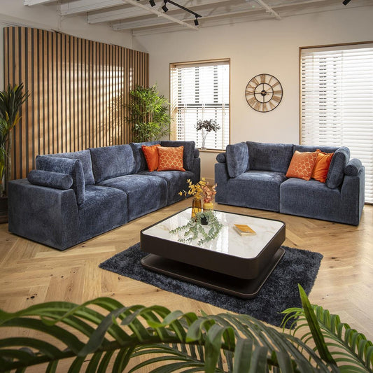 Victoria 5 Seater Modular 3 & 2 Seater Sofa Set Blue Chenille 1+2S