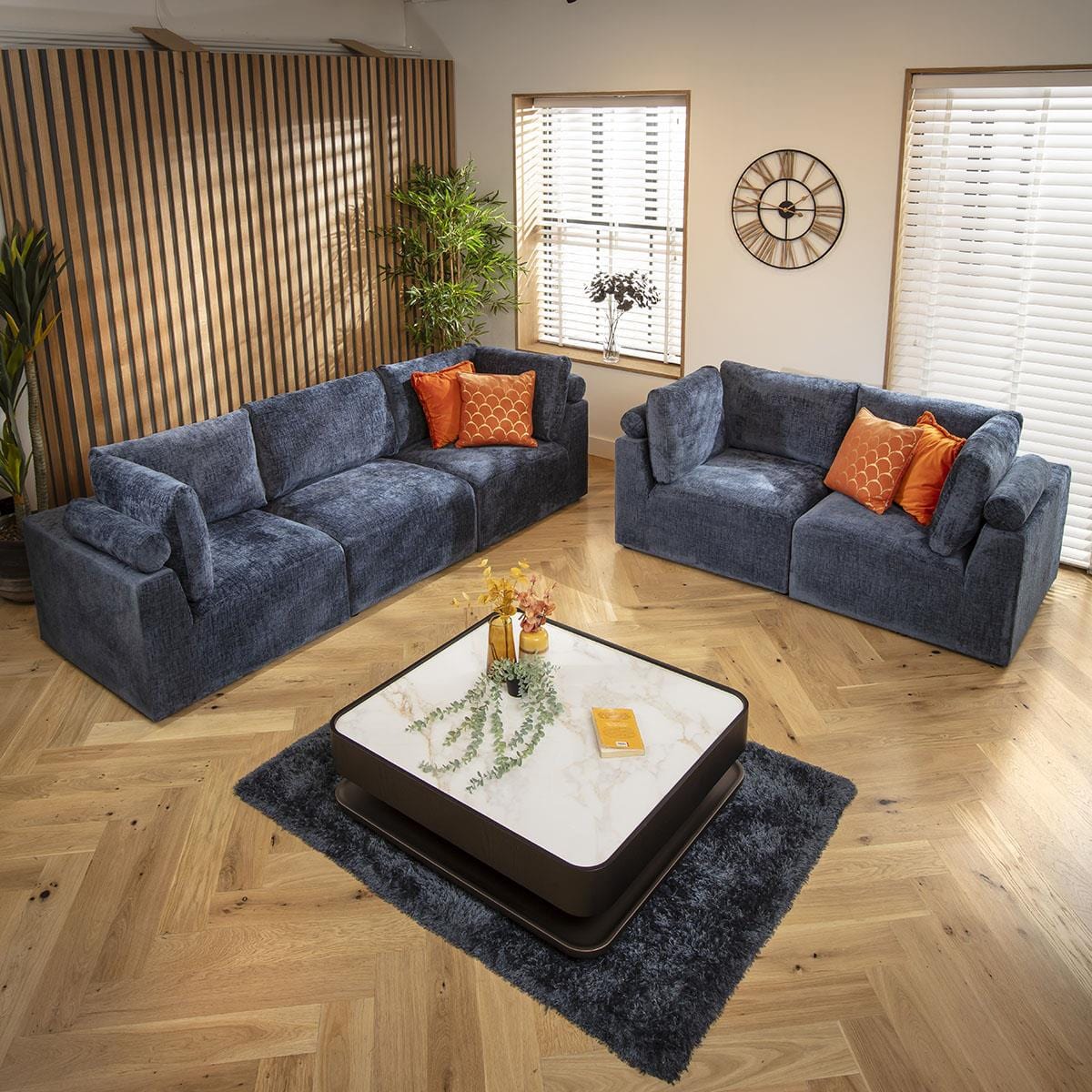 Victoria 5 Seater Modular 3 & 2 Seater Sofa Set Blue Chenille 1+2S