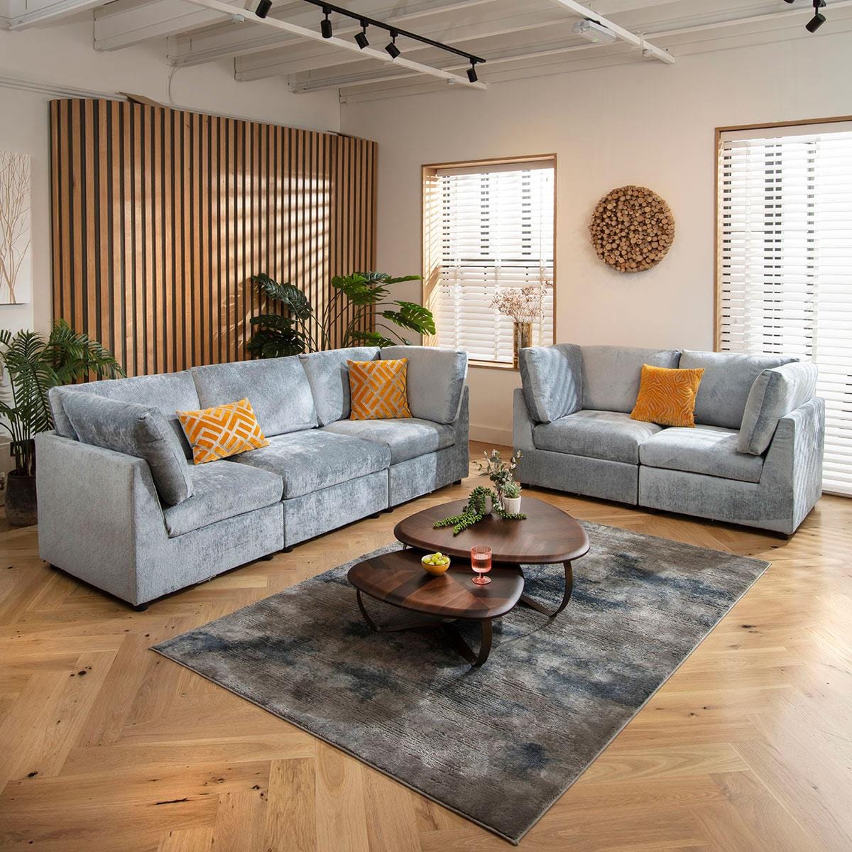 Sophie 5 Seater Modular 3 & 2 Seater Sofa Set Blue Chenille 1+2S