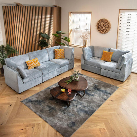 Sophie 5 Seater Modular 3 & 2 Seater Sofa Set Blue Chenille 1+2S