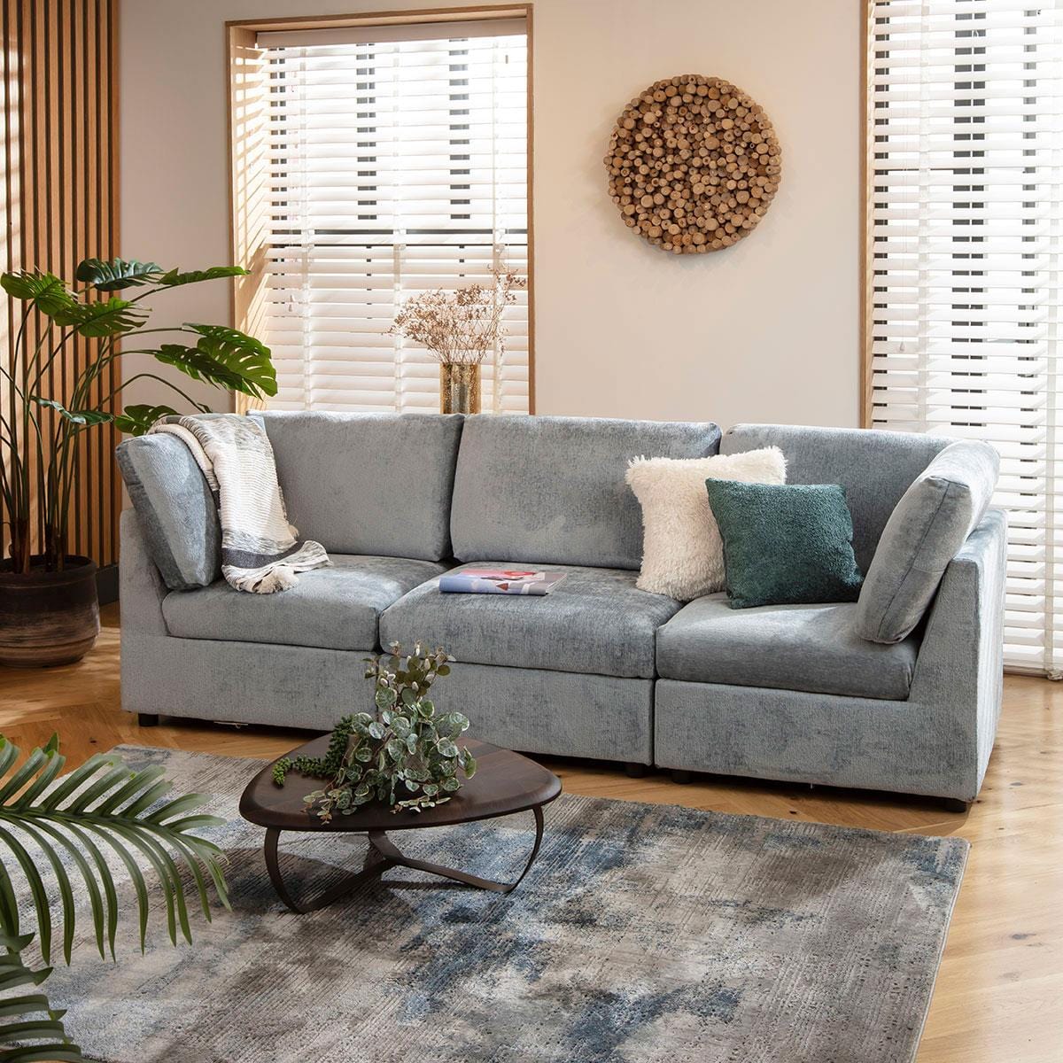 Sophie 5 Seater Modular 3 & 2 Seater Sofa Set Blue Chenille 1+2S