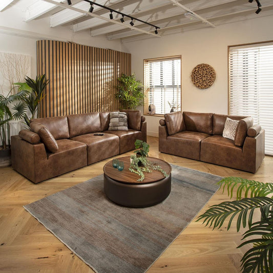 Victoria 5 Seater Modular 3 & 2 Seater Sofa Set Antique Brown 1+2S