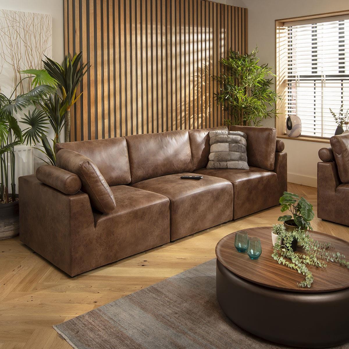 Victoria 5 Seater Modular 3 & 2 Seater Sofa Set Antique Brown 1+2S