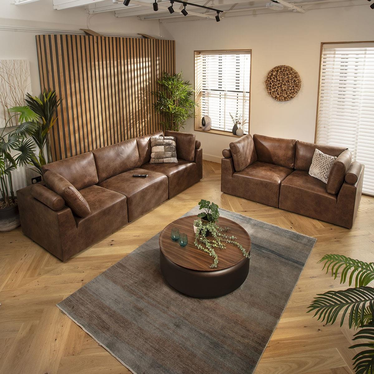 Victoria 5 Seater Modular 3 & 2 Seater Sofa Set Antique Brown 1+2S