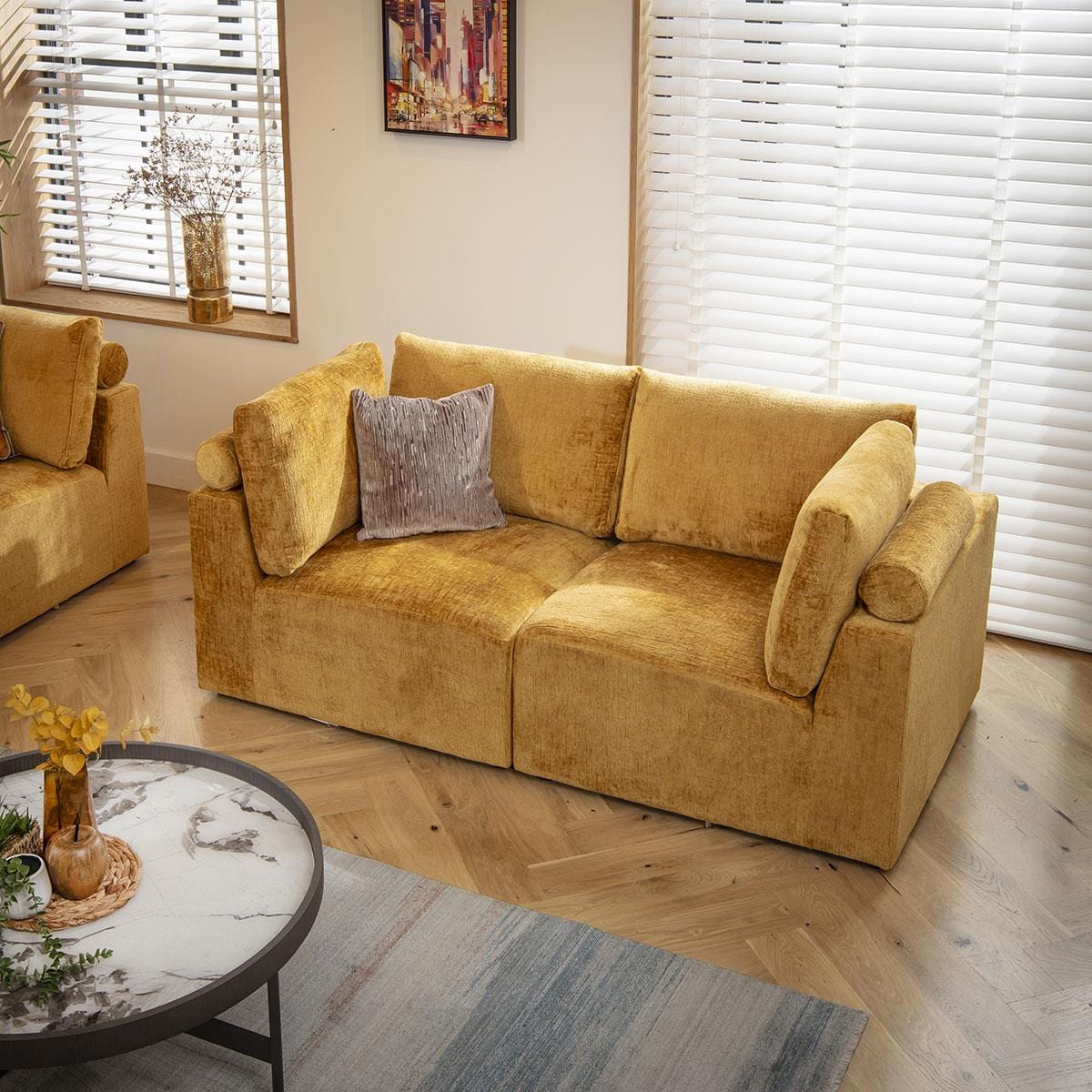 Victoria 5 Seater Modular 3 & 2 Seater Sofa Set Mustard Chenille 1+2S