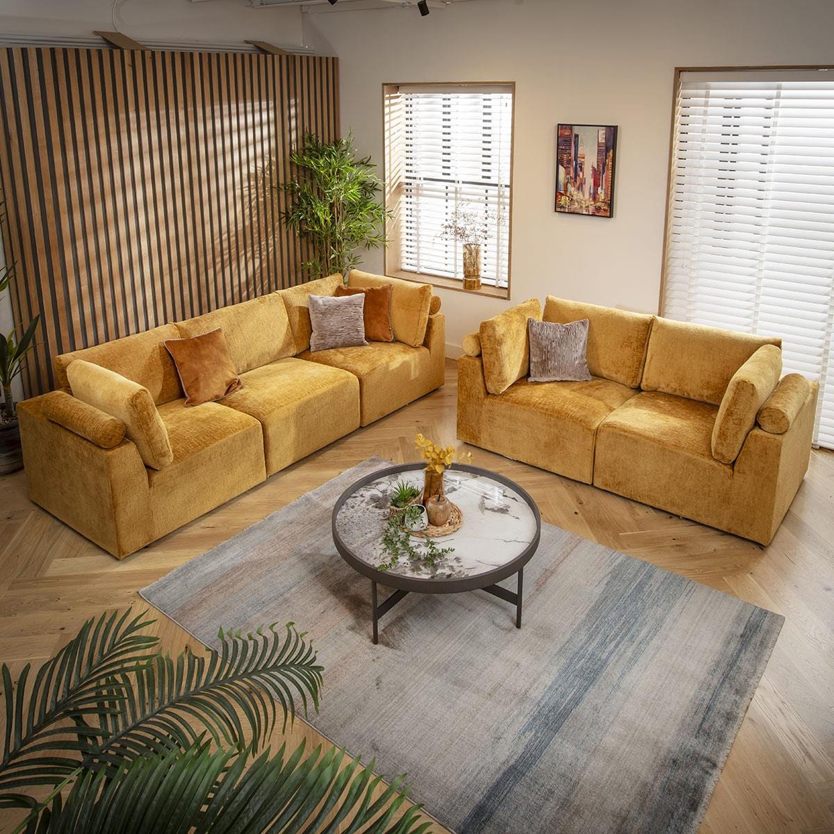 Victoria 5 Seater Modular 3 & 2 Seater Sofa Set Mustard Chenille 1+2S