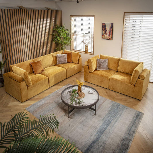 Victoria 5 Seater Modular 3 & 2 Seater Sofa Set Mustard Chenille 1+2S