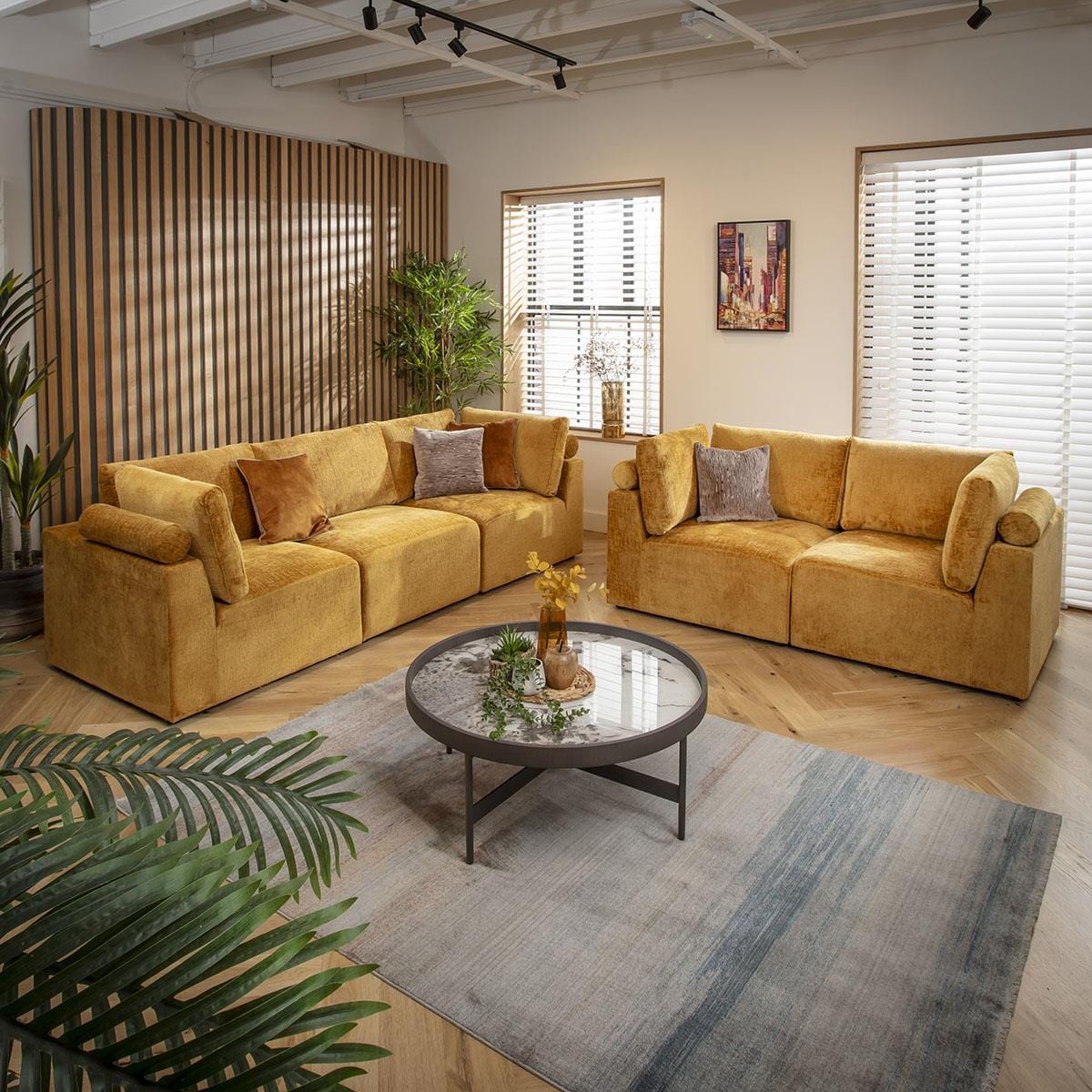 Victoria 5 Seater Modular 3 & 2 Seater Sofa Set Mustard Chenille 1+2S