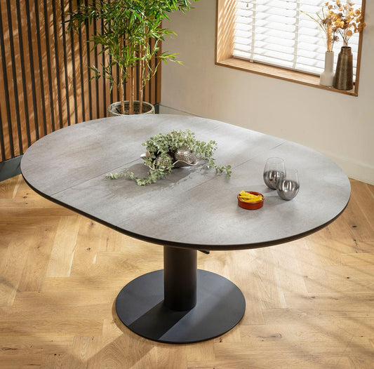 Venus Extendable Round Oval Dining Table Grey Stone-Effect Ceramic 120-160cm
